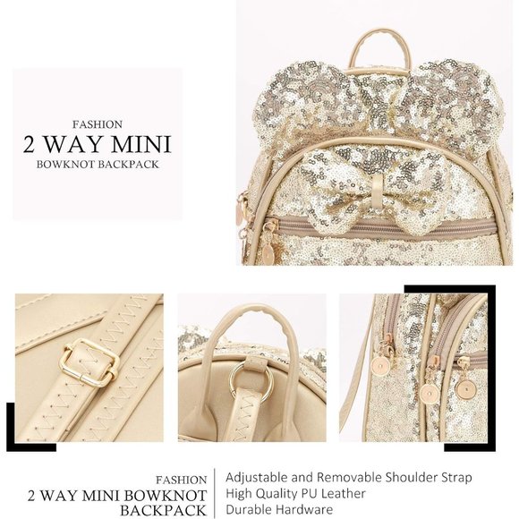 Bowknot Polka Dot Mini Backpack And Convertible Shoulder Bag Purse for Women - Picture 3 of 7